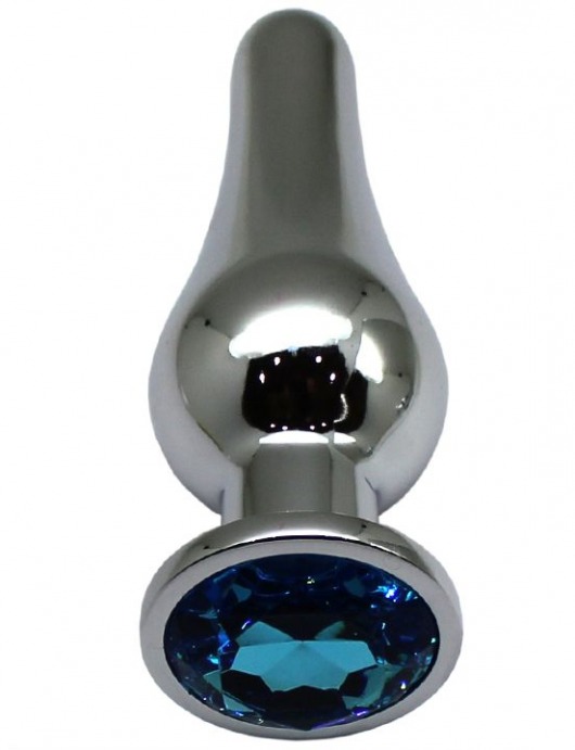 Серебристая анальная пробка с голубым кристаллом - 13 см. - Eroticon - купить с доставкой в Москве