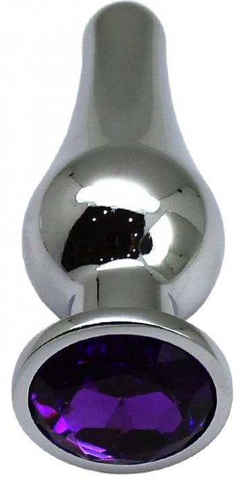 Серебристая анальная пробка с фиолетовым кристаллом - 13 см. - Eroticon - купить с доставкой в Москве
