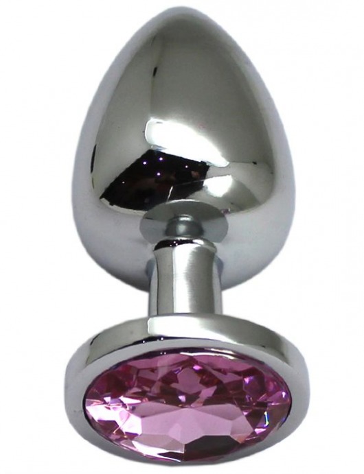 Серебристая анальная пробка с розовым кристаллом - 9 см. - Eroticon - купить с доставкой в Москве