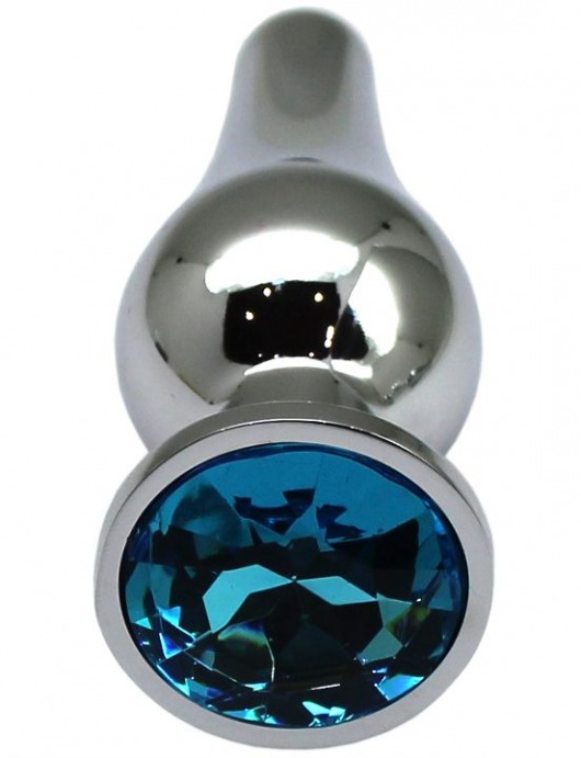 Серебристая анальная пробка с голубым кристаллом - 9,4 см. - Eroticon - купить с доставкой в Москве
