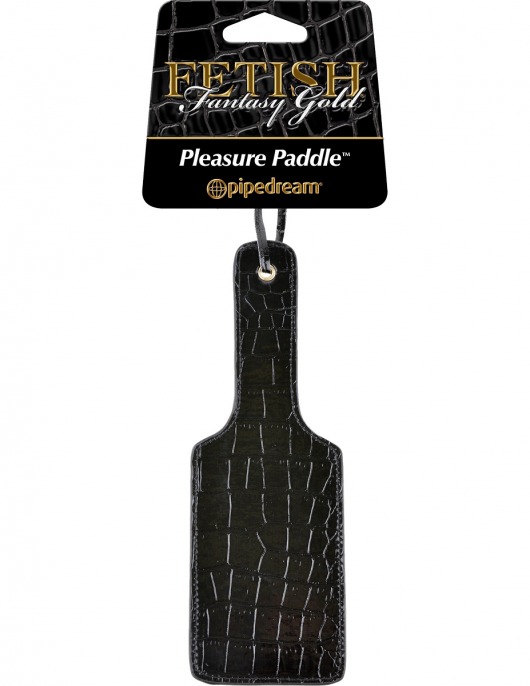 Чёрная с золотом шлепалка Gold Pleasure Paddle - Pipedream - купить с доставкой в Москве