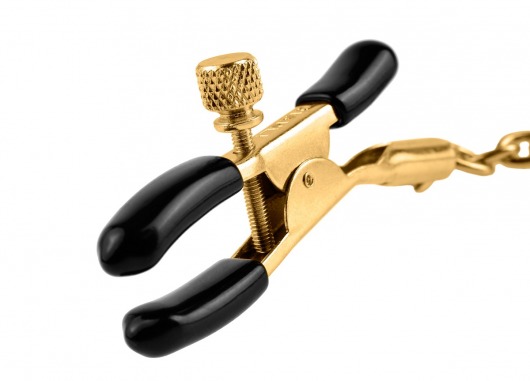 Чёрные с золотом зажимы на соски Gold Chain Nipple Clamps - Pipedream - купить с доставкой в Москве