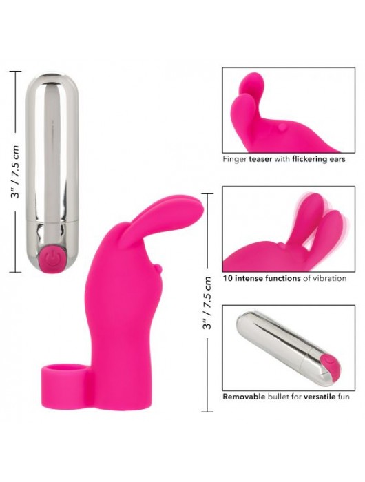 Розовая пулька-насадка на палец Finger Bunny - 8,25 см. - California Exotic Novelties
