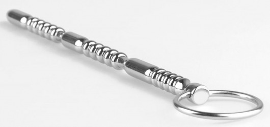 Серебристый фигурный уретральный стимулятор с кольцом - 20,5 см. - Джага-Джага - купить с доставкой в Москве