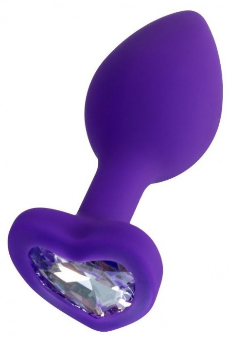 Фиолетовая анальная втулка Diamond Heart с прозрачным кристаллом - 7 см. - ToyFa - купить с доставкой в Москве