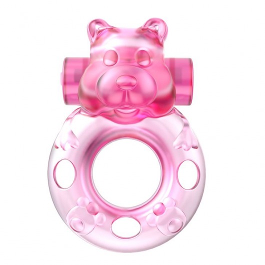 Розовое эрекционное виброкольцо на пенис Pink Bear - Baile - в Москве купить с доставкой