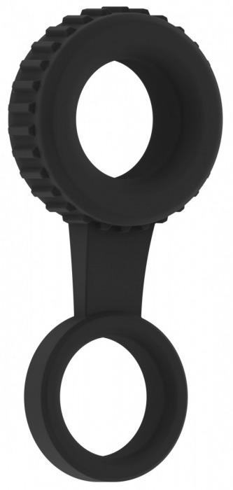 Черное кольцо для пениса и мошонки N 47 Cockring with Ball Strap - Shots Media BV - в Москве купить с доставкой