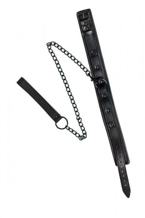 Черный ошейник с поводком Kinky - Lola Games - купить с доставкой в Москве