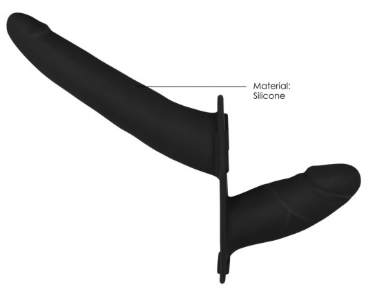 Черный двойной страпон Adjustable на ремешках - 16 см. - Shots Media BV - купить с доставкой в Москве