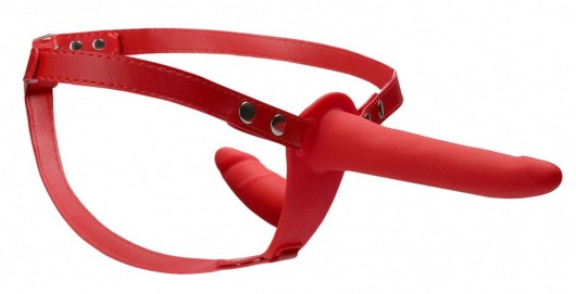 Красный двойной страпон Adjustable на ремешках - 16 см. - Shots Media BV - купить с доставкой в Москве