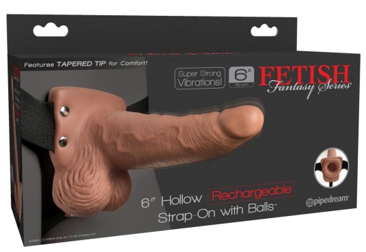 Кофейный перезаряжаемый вибрострапон 6  Hollow Rechargeable Strap-On Remote - 17,5 см. - Pipedream - купить с доставкой в Москве