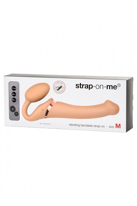 Телесный безремневой вибрострапон Silicone Bendable Strap-On M - Strap-on-me - купить с доставкой в Москве