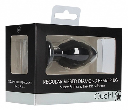 Черная анальная пробка Regular Ribbed Diamond Heart Plug - 7 см. - Shots Media BV - купить с доставкой в Москве