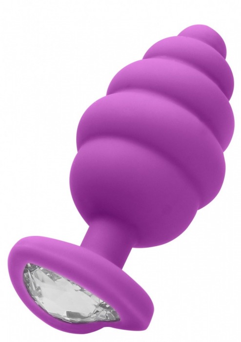 Фиолетовая анальная пробка Regular Ribbed Diamond Heart Plug - 7 см. - Shots Media BV - купить с доставкой в Москве