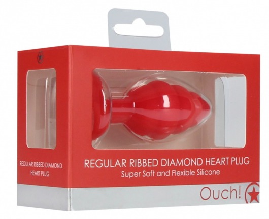 Красная анальная пробка Regular Ribbed Diamond Heart Plug - 7 см. - Shots Media BV - купить с доставкой в Москве