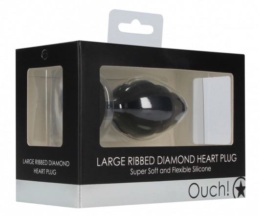 Черная анальная пробка Large Ribbed Diamond Heart Plug - 8 см. - Shots Media BV - купить с доставкой в Москве