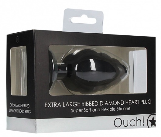 Черная анальная пробка Extra Large Ribbed Diamond Heart Plug - 9,6 см. - Shots Media BV - купить с доставкой в Москве
