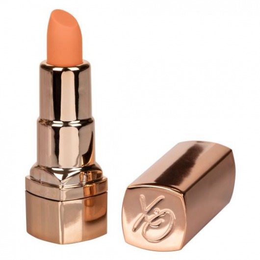 Золотистый вибратор-помада с оранжевым мягким кончиком Hide   Play Rechargeable Lipstick - California Exotic Novelties