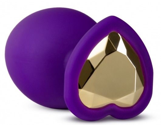 Фиолетовая анальная пробка Bling Plug Large с золотистым стразом - 9,5 см. - Blush Novelties - купить с доставкой в Москве