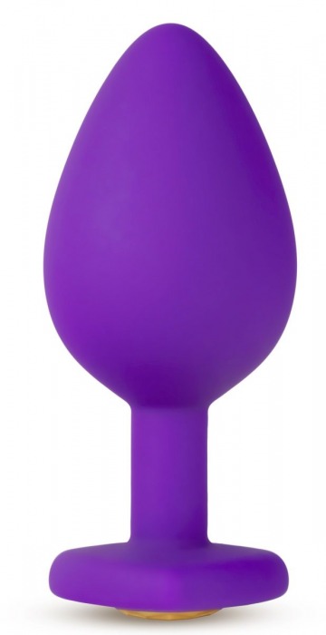 Фиолетовая анальная пробка Bling Plug Large с золотистым стразом - 9,5 см. - Blush Novelties - купить с доставкой в Москве
