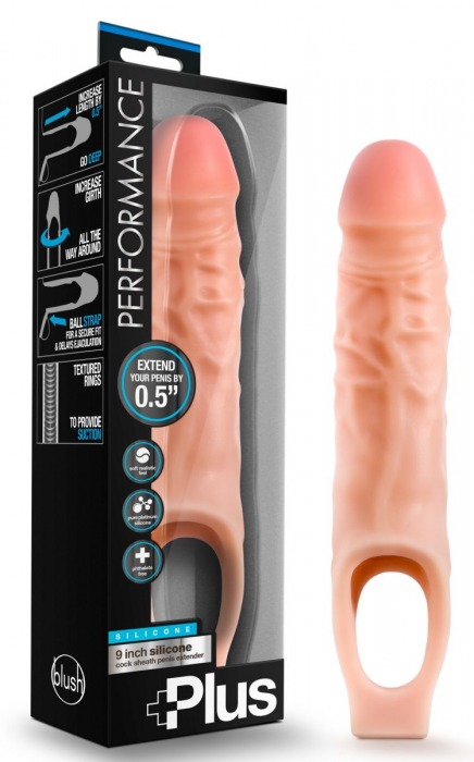 Телесный реалистичный фаллоудлинитель 9 Inch Silicone Cock Sheath Penis Extender - 22,86 см. - Blush Novelties - в Москве купить с доставкой