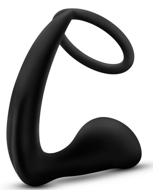 Черное эрекционное кольцо с анальным стимулятором Platinum Cock Ring Plug - Blush Novelties - в Москве купить с доставкой