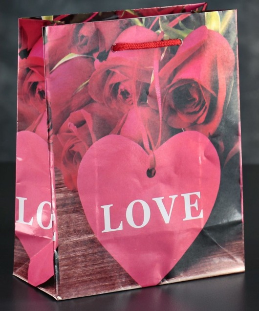 Подарочный пакет Love с розочками и сердечками - 23 х 18 см. - Сима-Ленд - купить с доставкой в Москве