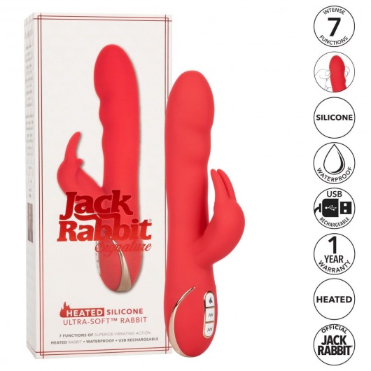 Красный вибромассажер-кролик с функцией нагрева Heated Silicone Ultra-Soft Rabbit - 21,5 см. - California Exotic Novelties