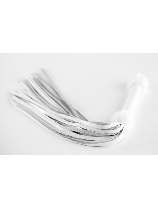 Белая плеть из натуральной кожи с меховой отделкой - 50 см. - БДСМ Арсенал - купить с доставкой в Москве