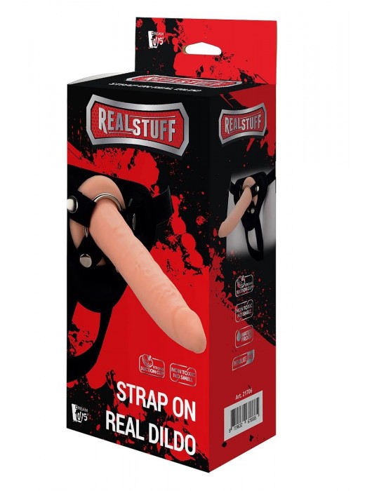 Телесный страпон на черных трусиках STRAP ON REAL DILDO - 20 см. - Dream Toys - купить с доставкой в Москве