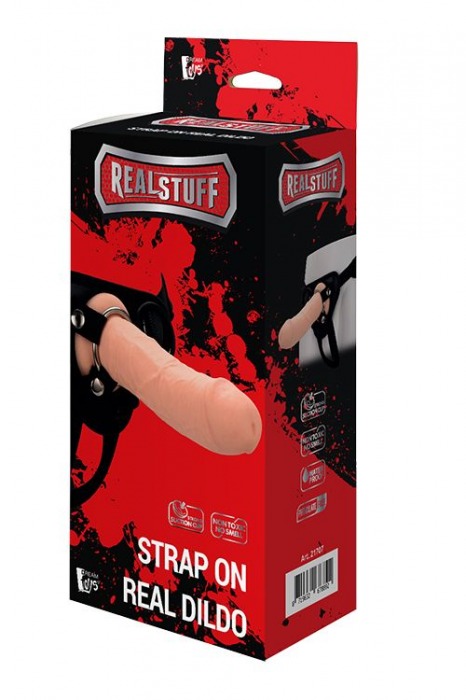 Черные трусики с телесной насадкой STRAP ON REAL DILDO - 21 см. - Dream Toys - купить с доставкой в Москве