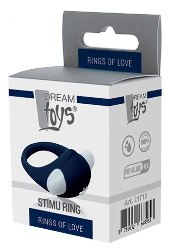 Гладкое синее эрекционное виброкольцо STIMU RING - Dream Toys - в Москве купить с доставкой