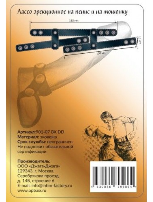 Черное эрекционное лассо на пенис и мошонку на заклепках - Джага-Джага - в Москве купить с доставкой