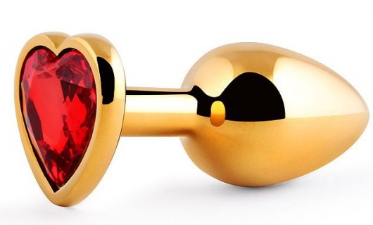 Золотистая анальная пробка с красным стразом-сердечком - 8 см. - Anal Jewelry Plug - купить с доставкой в Москве