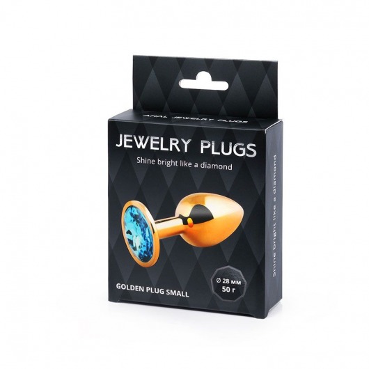 Золотистая анальная пробка с голубым стразом - 7,2 см. - Anal Jewelry Plug - купить с доставкой в Москве