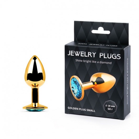 Золотистая анальная пробка с голубым стразом - 7,2 см. - Anal Jewelry Plug - купить с доставкой в Москве
