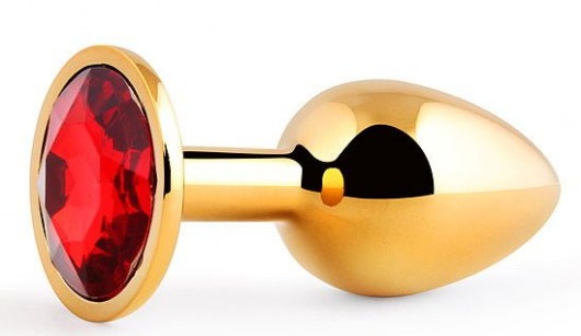 Золотистая анальная пробка с красным стразом - 7,2 см. - Anal Jewelry Plug - купить с доставкой в Москве