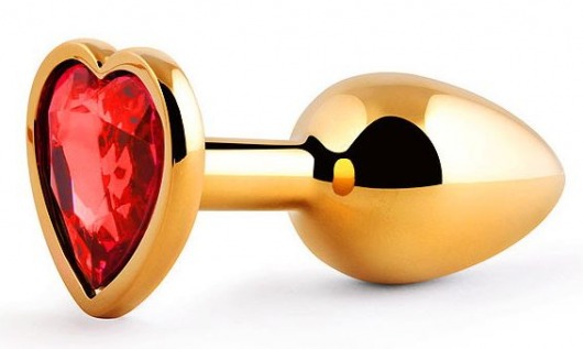 Золотистая анальная пробка с красным стразом-сердечком - 7 см. - Anal Jewelry Plug - купить с доставкой в Москве