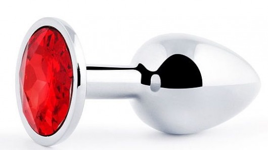 Серебристая анальная пробка с красным стразом - 7,2 см. - Anal Jewelry Plug - купить с доставкой в Москве