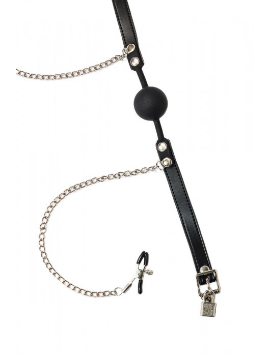 Силиконовый кляп-шар Hentai с зажимами на соски - Lola Games - купить с доставкой в Москве