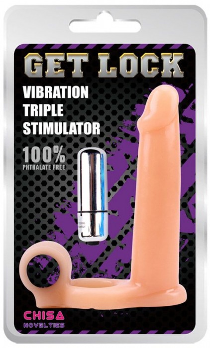 Телесная насадка для двойного проникновения Vibration Triple Stimulator - 15 см. - Chisa - купить с доставкой в Москве