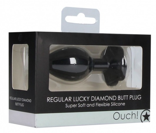Черная анальная пробка с прозрачным кристаллом-клевером Lucky Diamond Butt Plug - 9,6 см. - Shots Media BV - купить с доставкой в Москве