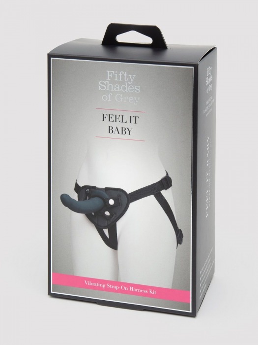 Черный страпон с вибрацией Feel It Baby Strap-On Harness Kit - 17,8 см. - Fifty Shades of Grey - купить с доставкой в Москве
