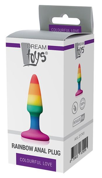 Разноцветная анальная втулка RAINBOW ANAL PLUG MINI - 9 см. - Dream Toys