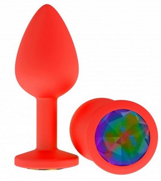 Красная анальная втулка с разноцветным кристаллом - 7,3 см. - Джага-Джага - купить с доставкой в Москве