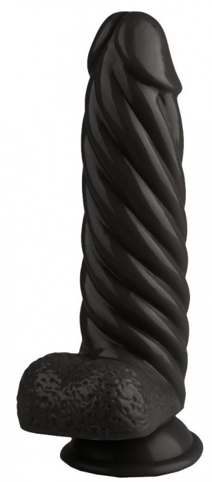Черный реалистичный винтообразный фаллоимитатор на присоске - 21 см. - Rubber Tech Ltd