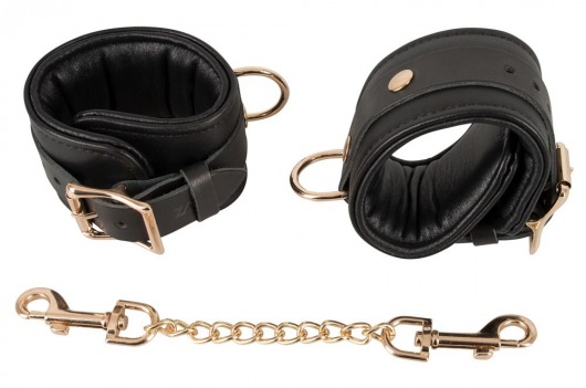 Черные наручники Leather Handcuffs на карабинах - Orion - купить с доставкой в Москве