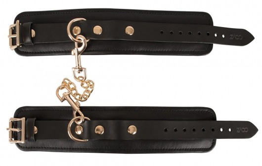 Черные наручники Leather Handcuffs на карабинах - Orion - купить с доставкой в Москве