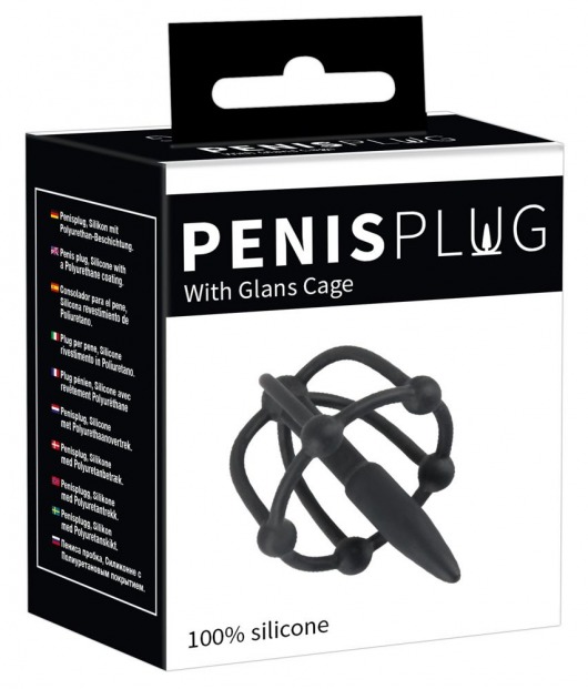 Черный силиконовый расширитель Penis Plug with Glans Cage - Orion - купить с доставкой в Москве