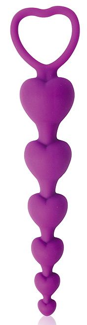 Фиолетовая анальная цепочка с сердечками - 14,5 см. - Cosmo